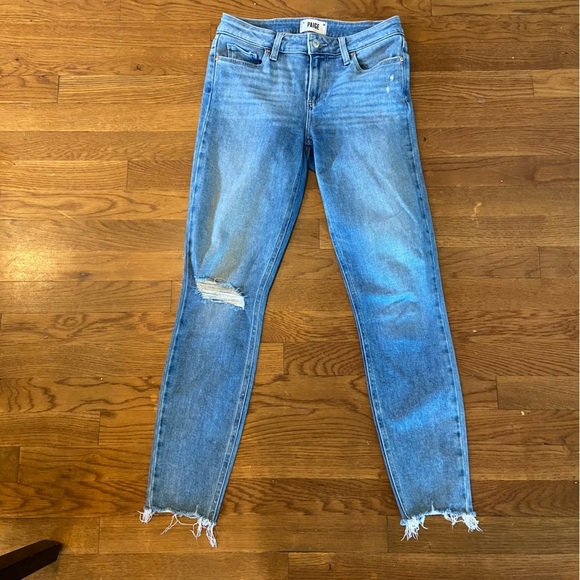 Paige Verdugo Ankle Jeans Size 26 Denim Stretch Distressed Casual Raw Hem - Picture 1 of 7
